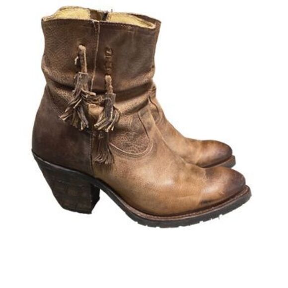 Justin Brown Leather Rustic Cowboy Boots Size 9 - Picture 1 of 12